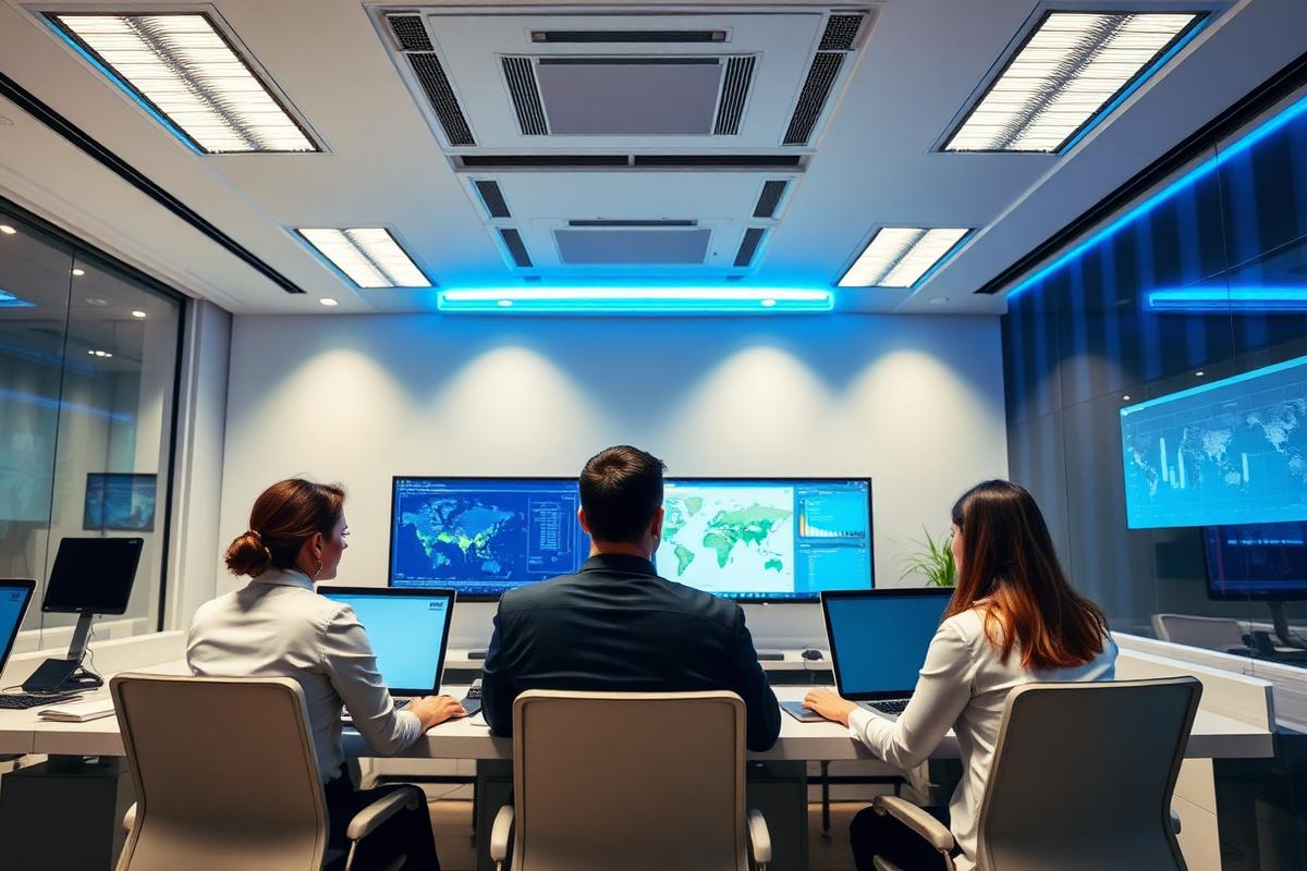 Equipo profesional en oficina de comercio exterior